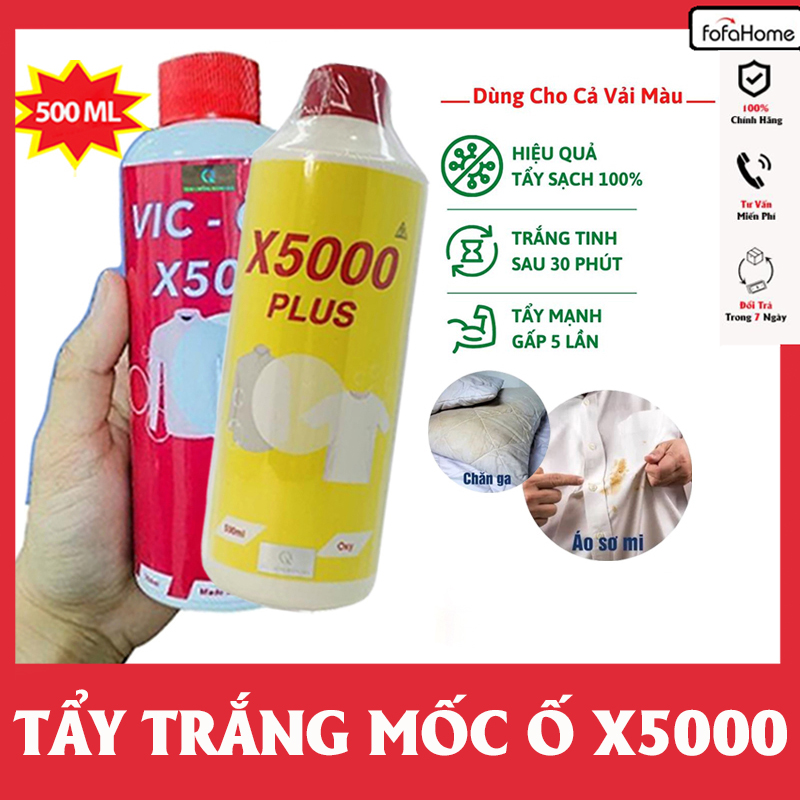 Thuốc Tẩy X5000 Nước Tẩy Trắng, Tẩy Mốc, Vết Ố Quần Áo, Chăn Ga Lem Màu 500ml Tẩy Trắng Đánh Bay Mọi Vết Bẩn