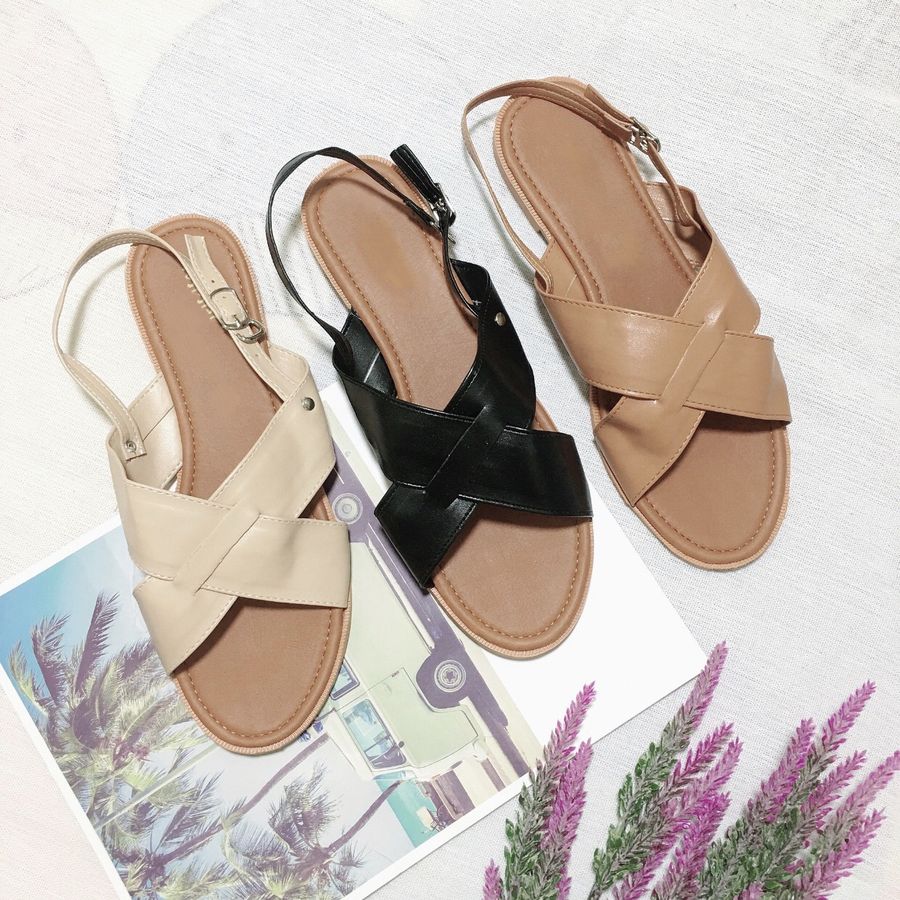 Sandal nữ đế bằng quai chéo da mềm siêu xinh-SB2