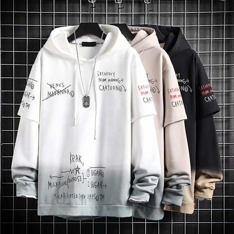 Áo Hoodie Nam Giả Hai Lớp Size M-3Xl Phong Cách Hàn Quốc Gồm 3 Màu