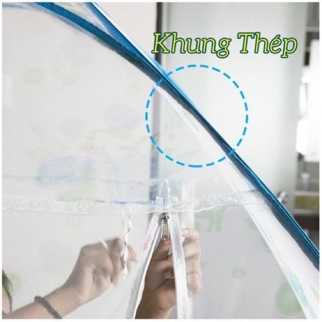 Màn chụp 1M8*2M gấp gọn chống muỗi chân diềm hoa xanh đỉnh vuông GIA LONG cao cấp, mùng chống muỗi