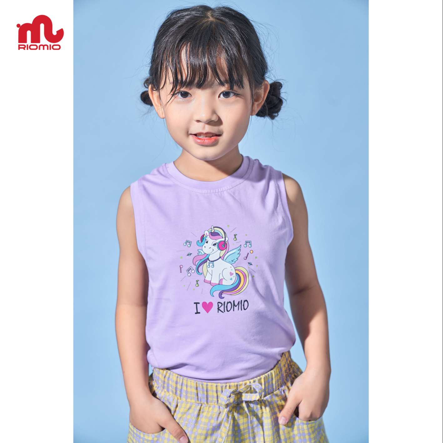 Set bộ bé gái áo thun sát nách quần short kẻ RIOMIO cotton 4 chiều siêu thoáng mát - RB193