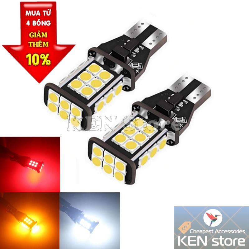 Bóng LED T15 chân bóng T10 làm xi nhan, đèn lùi cho ô tô, xe máy 24 chip smd 3030