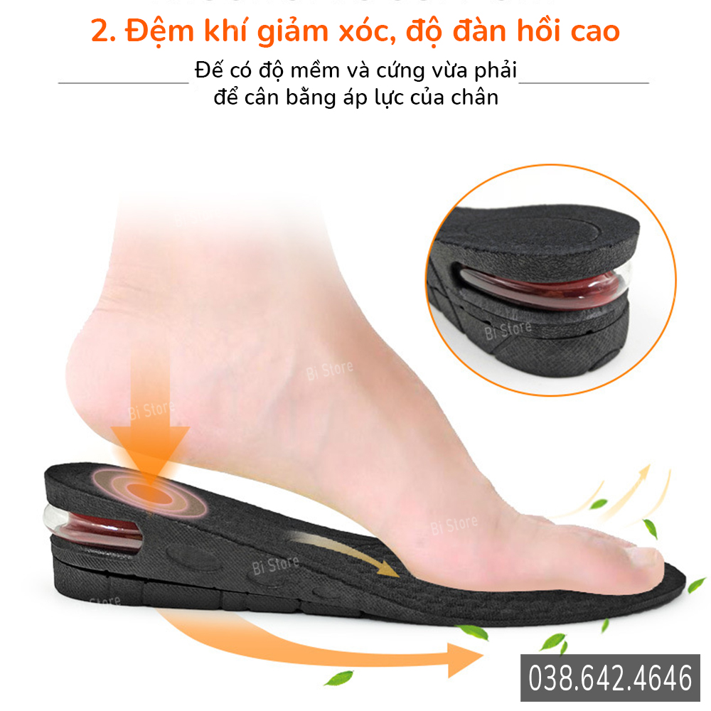 [Bán theo cặp] Lót giày tăng chiều cao 1,5 - 7,5cm có đệm khí cao cấp, thấm hút mồ hôi, thoáng khí, phù hợp với cả nam và nữ, chống trơn trượt (Cắt chỉnh size được tuỳ ý)