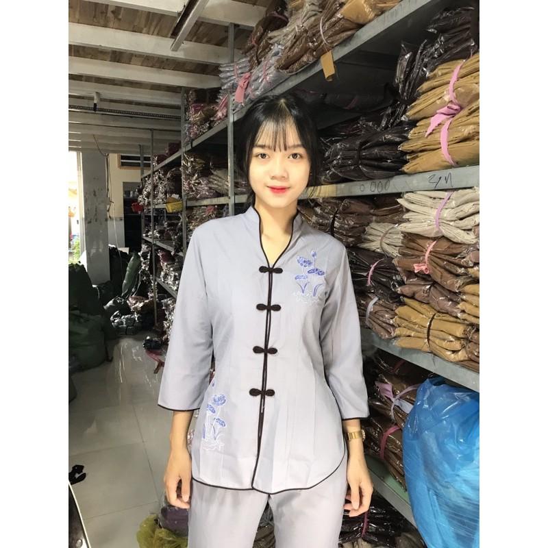 Đồ Lam Đi Chùa #Đồ Phật Tử #Pháp Phục Phật Giáo#Sẩm Tàu Thêu Hoa s1