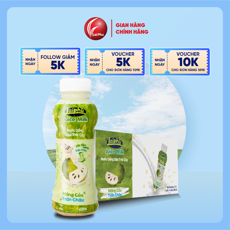 Sữa Trái Cây Mãng Cầu Trân Châu Lai Phú Chai 300ml - Thùng 24 Chai