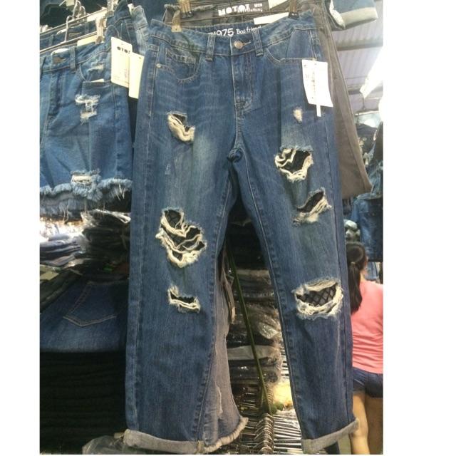 QUẦN BAGGY COTTON RÁCH ĐẮP LƯỚI