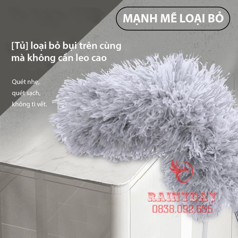 Cây chổi lông quét lau bụi mạng nhện trần nhà đa năng cán dài inox rút gọn gập được 90 độ thông minh