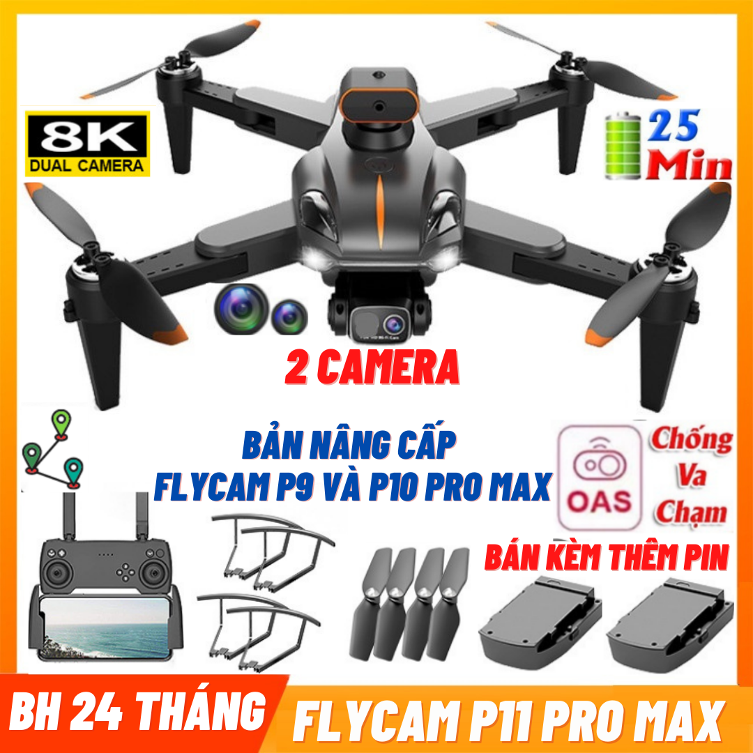 Flycam Mini - Máy Bay Flycam P11 Pro - Máy Bay Camera Flycam 8K Tránh Va Chạm - Máy Bay Không Người Lái Điều Khiển Từ Xa 4 Cánh Quay Phim - Chụp Ảnh Chống Rung