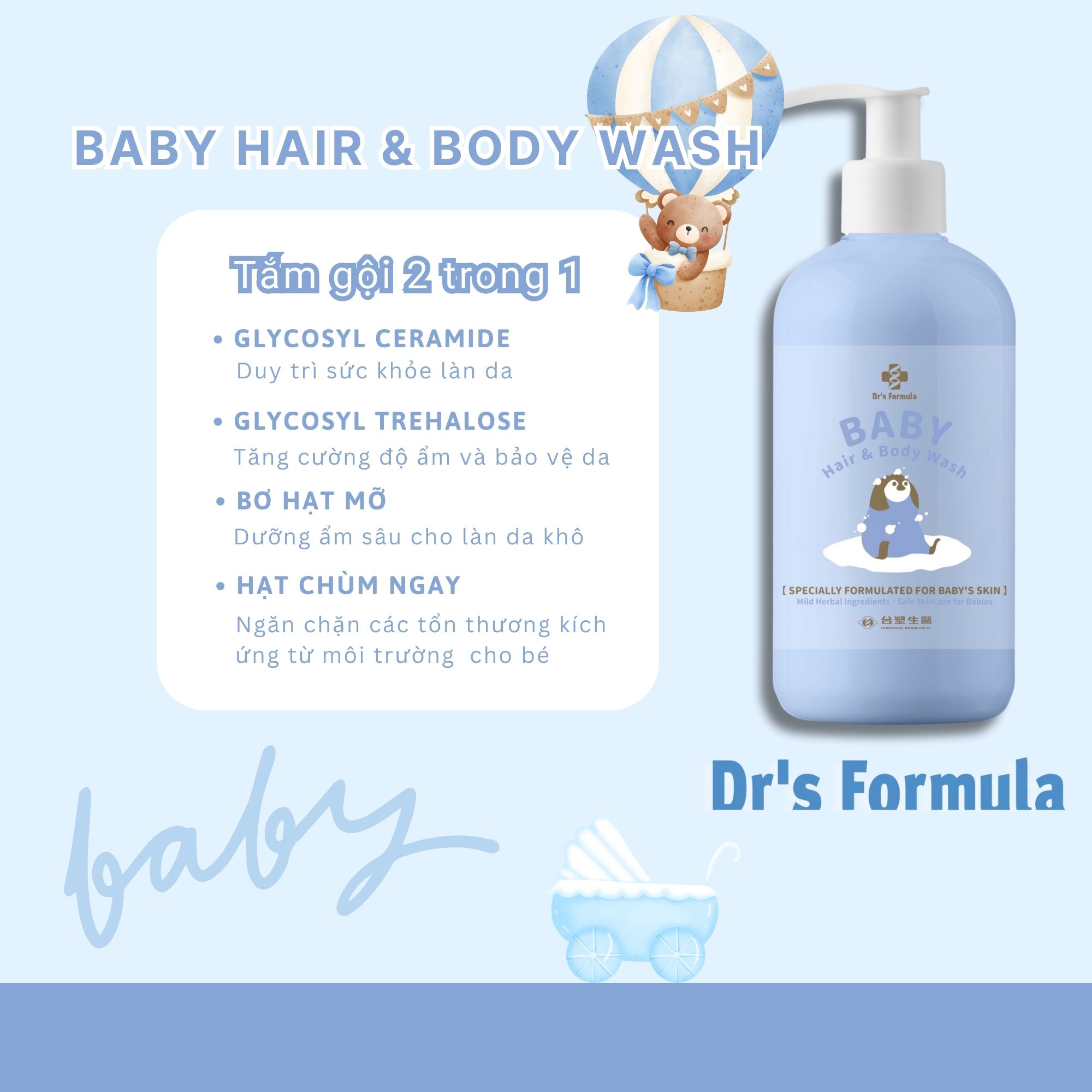 Sữa Tắm Gội Cho Bé Dr's Formula Baby Hair &amp; Body Wash 550g