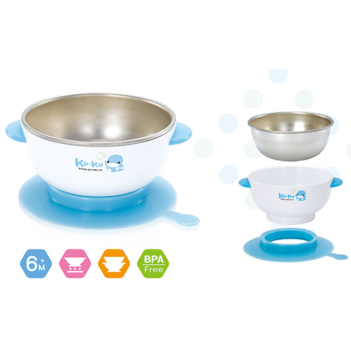 Chén Ăn Cho Bé Inox Có Đế Dính Ku.Ku Duckbill KU5464