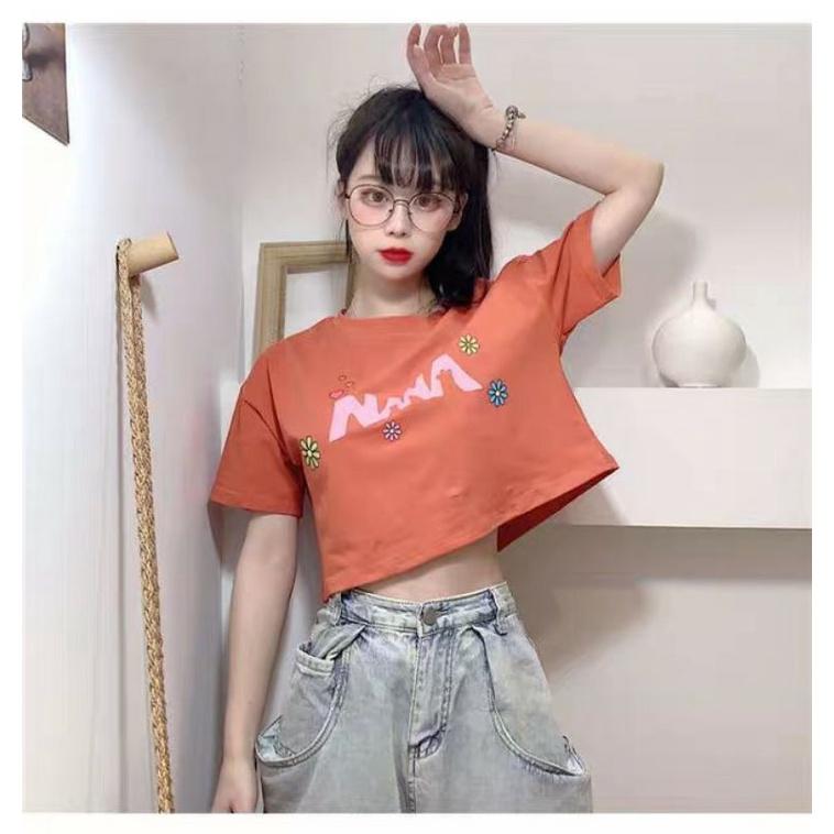 Áo croptop nữ tay lỡ, freesize 55kg , thun cotton