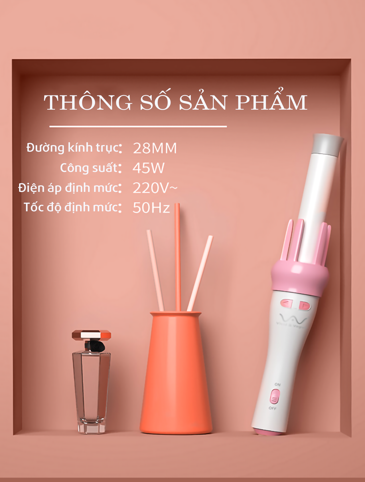 Máy uốn tóc tự động xoăn VIVID&VOGUE®️ VAV022B/Màu Hồng, máy uốn tóc cầm tay có trục uốn 28mm-Hàng chính hãng