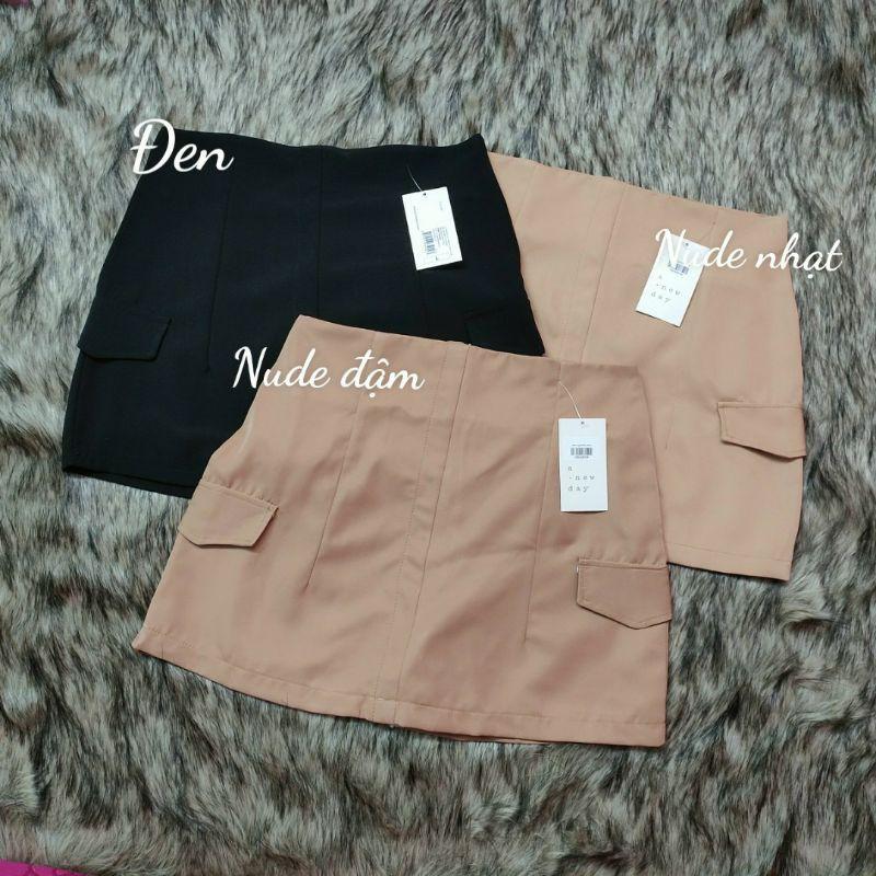 CHÂN VÁY CHỮ A NÂU 2 TÚI GIẢ