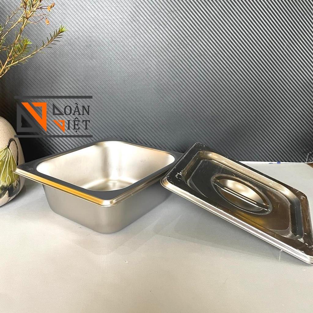 Khay inox 1/4 1/6 1/9 đựng thạch trà sữa, topping các loại- Khay đựng thực phầm . Inox 304 dày, sáng bòng (kèm nắp) - Nh