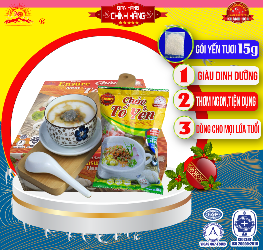Cháo Tổ Yến Bào Ngư Thịt Bằm Ensure Nest , bổ sung vitamin B, không bột ngọt, chất bảo quản 65g/ gói