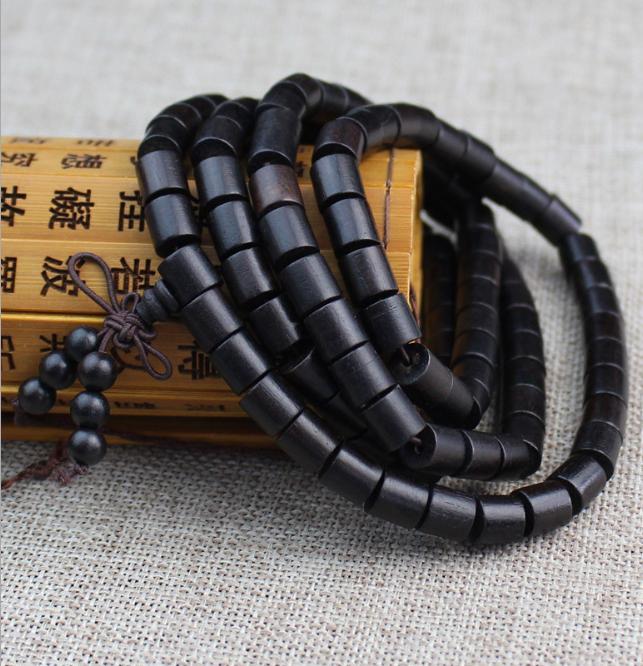 Vòng tay nam nữ 108 hạt hình trụ gỗ mun 8 ly phong cách phật giáo VG04.108