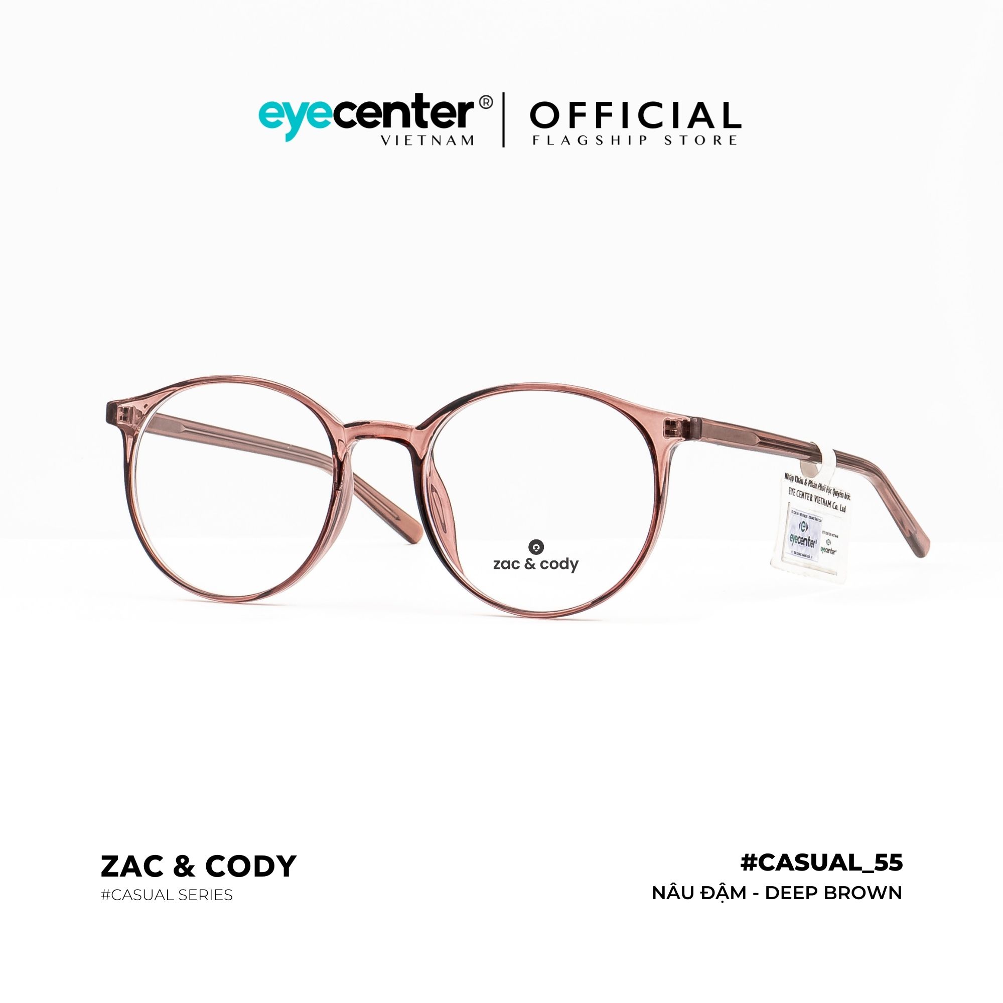 Gọng kính cận nam nữ chính hãng ZAC &amp;amp; CODY C55-S lõi thép chống gãy nhập khẩu by Eye Center Vietnam