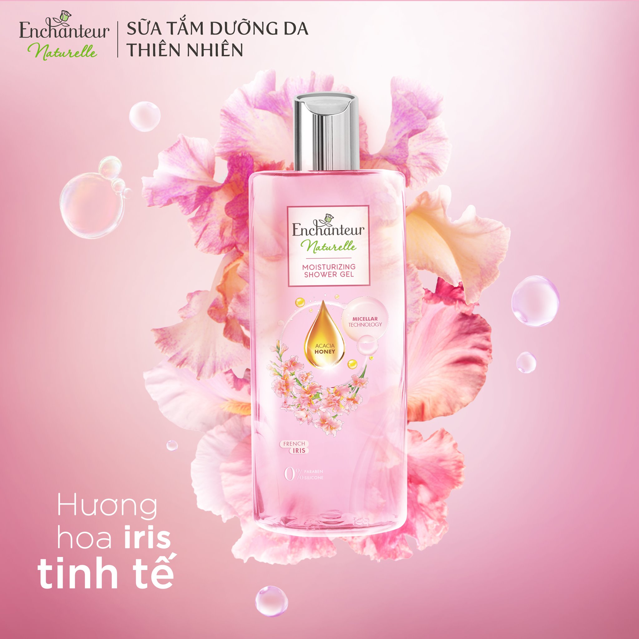 Combo Sữa tắm dưỡng da Enchanteur Naturelle hương hoa Lavender và Iris 510gr/Chai