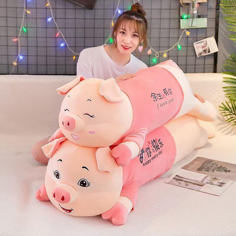 Gấu Bông - Gối Ôm Lợn Mặc Áo Hồng Siêu Xinh Cho Các Bé