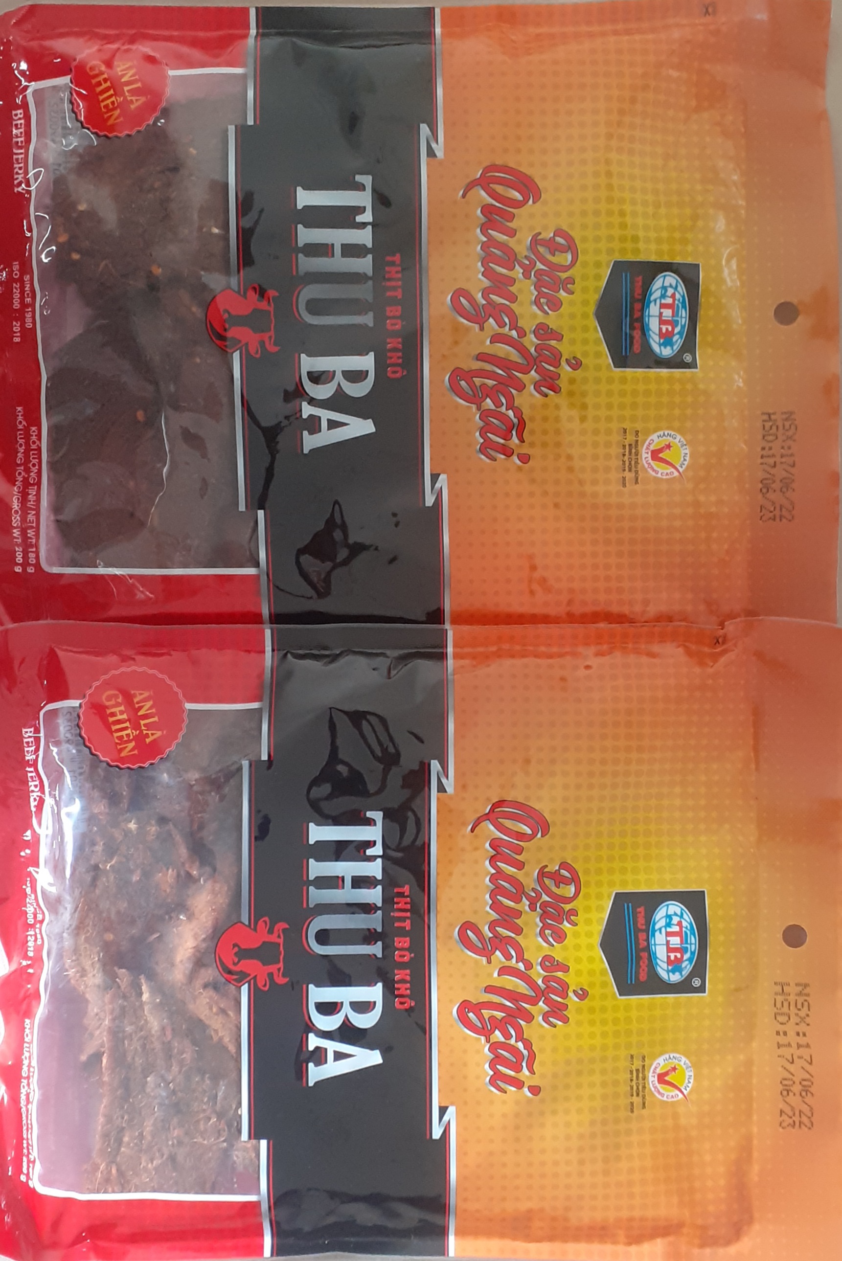 COMBO 2 GÓI BÒ KHÔ THU BA MIẾNG 200GR. ORIGINAL BEEF JERKY SPICY HIGH QUALITY SPECIAL PRODUCT CENTRAL VIETNAM