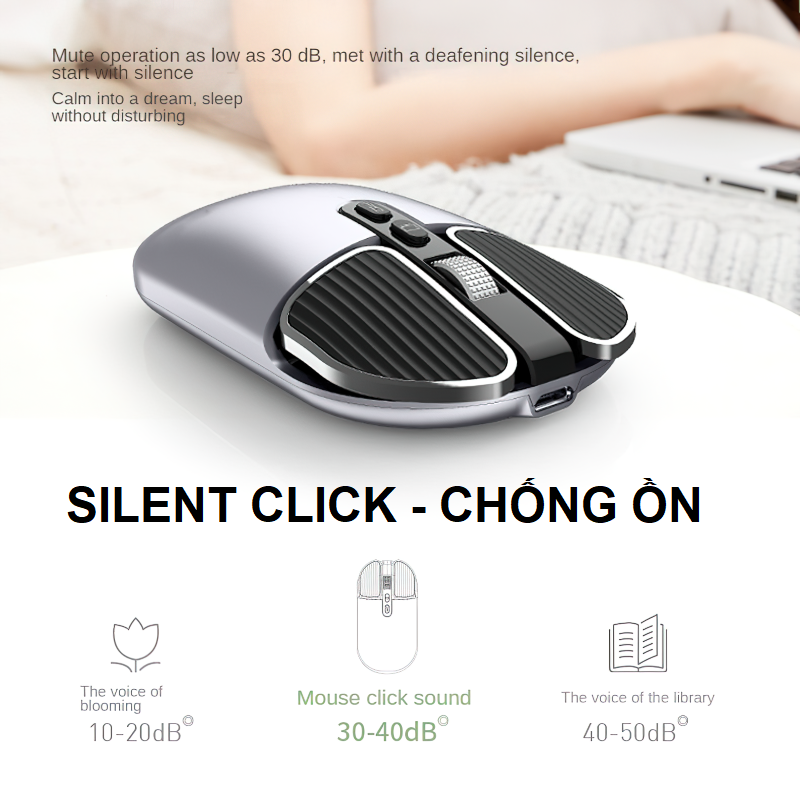 Chuột không dây M203 - Bluetooth + USB Wireless 2.4G - Pin sạc typeC - Chống ồn - chống mỏi cổ tay