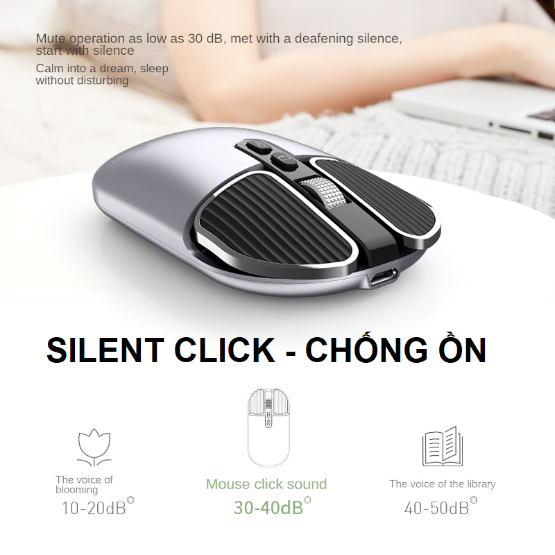 Chuột không dây M203 -  Bluetooth + USB Wireless 2.4G - Pin sạc typeC - Chống ồn - chống mỏi cổ tay