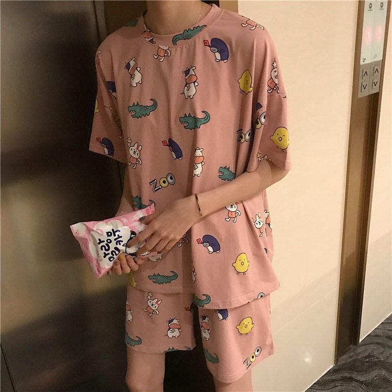 Set Đồ Ngủ Ngắn Tay Dáng Rộng Cho Nữ