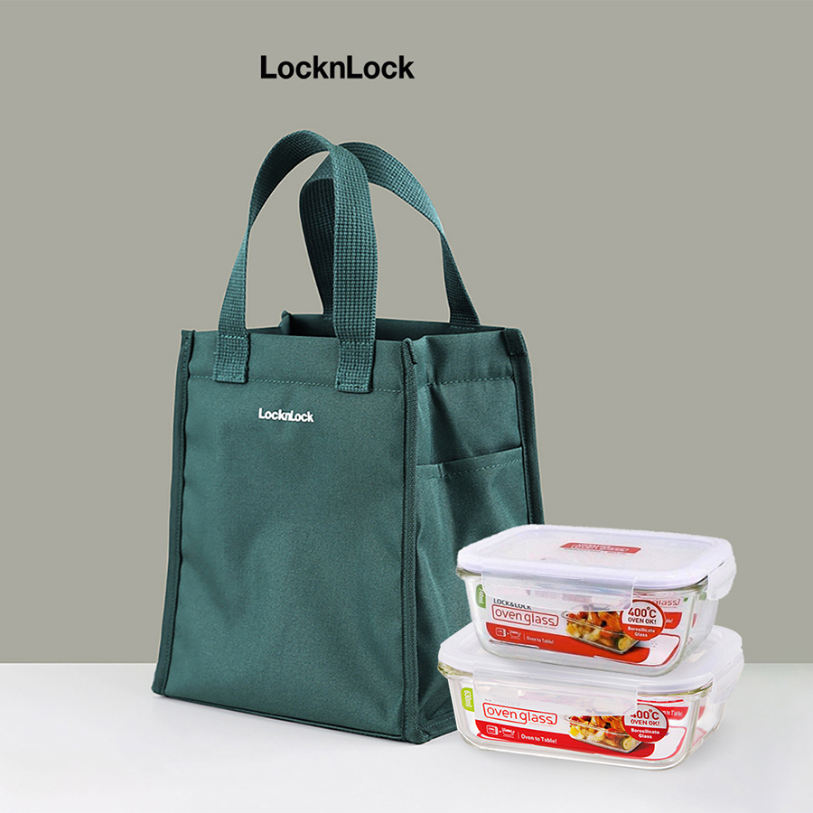 Bộ túi hộp cơm thủy tinh LocknLock 3EA LLG429DS2GRN - - Màu xanh lá
