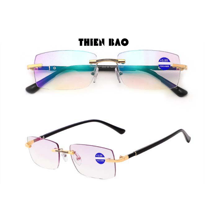 Kính lão thị, viễn thị Hai tròng nhìn XA - GẦN đọc chữ nhìn xa, tròng váng xanh, GỌNG KHOAN nam nữ không viền KT1K