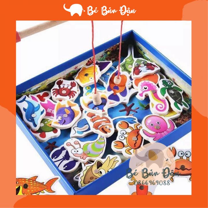 Bộ Đồ Chơi Câu Cá Đại Dương Bằng Gỗ 32 Chi Tiết Có Bể Câu Cho Bé