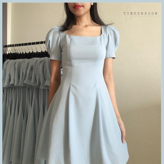 Đầm xoè Xanh nhạt tay cách điệu