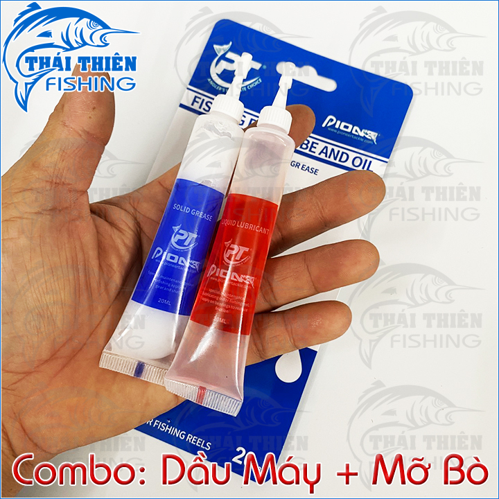 Combo 2 Chai Dầu Máy Mỡ Bò Pioneer Dùng Bôi Trơn Bánh Răng Nhông Bạc Đạn Bảo Dưỡng Các Loại Máy Câu Cá Đứng, Ngang