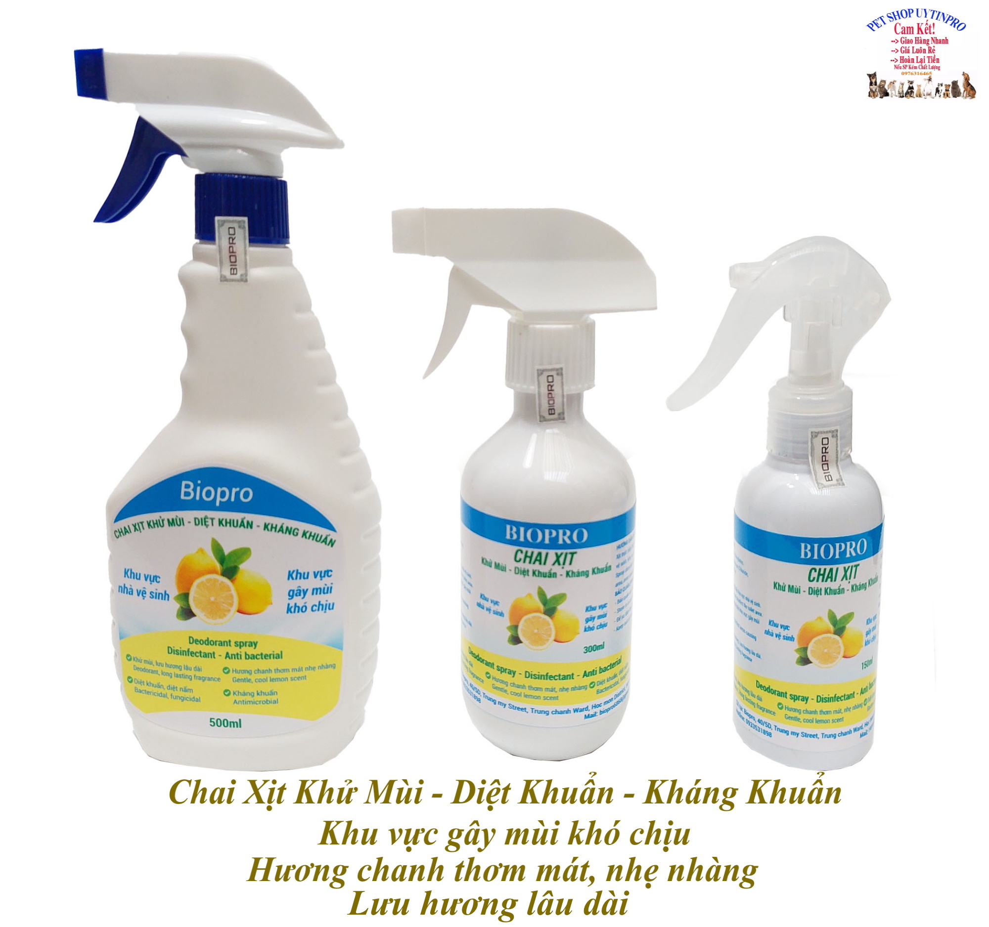 Chai xịt Biopro khử mùi diệt khuẩn kháng khuẩn Khu vực gây mùi khó chịu Khu vực nhà vệ sinh Hương chanh thơm mát dịu nhẹ