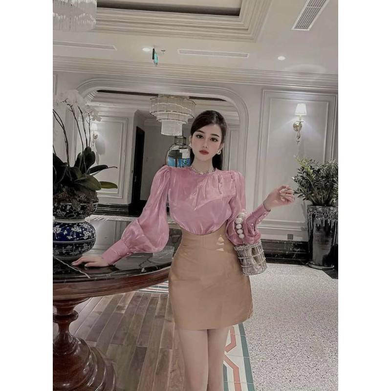 Sét áo tơ nhũ tay phồng chân váy