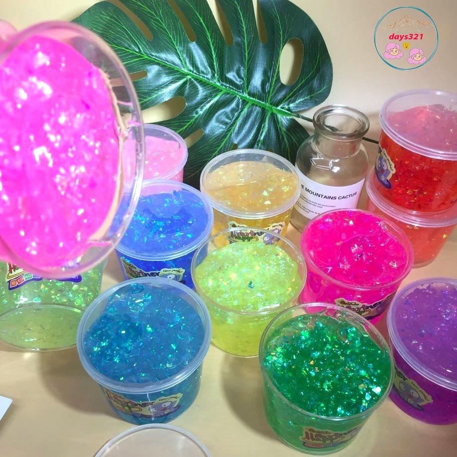 Slime âu to tròn 200ML nhũ kim tuyến giấy 9 màu cực đẹp Đồ chơi hũ slam chất nhờn ma quái squishy