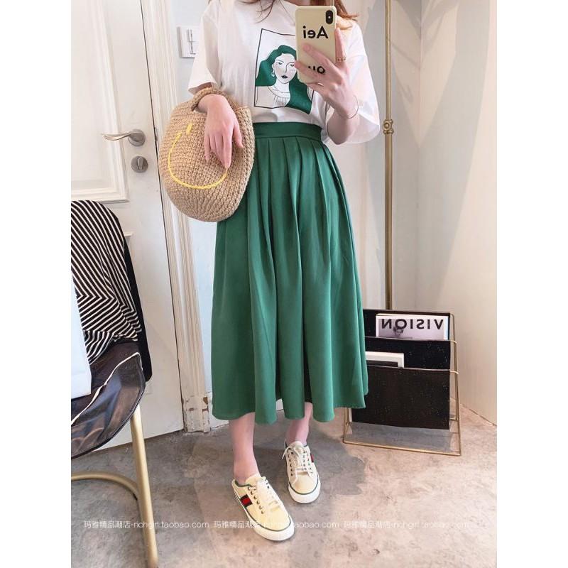 SET ÁO PULL XANH CÔ GÁI CHÂN VÁY MIDI DÀI