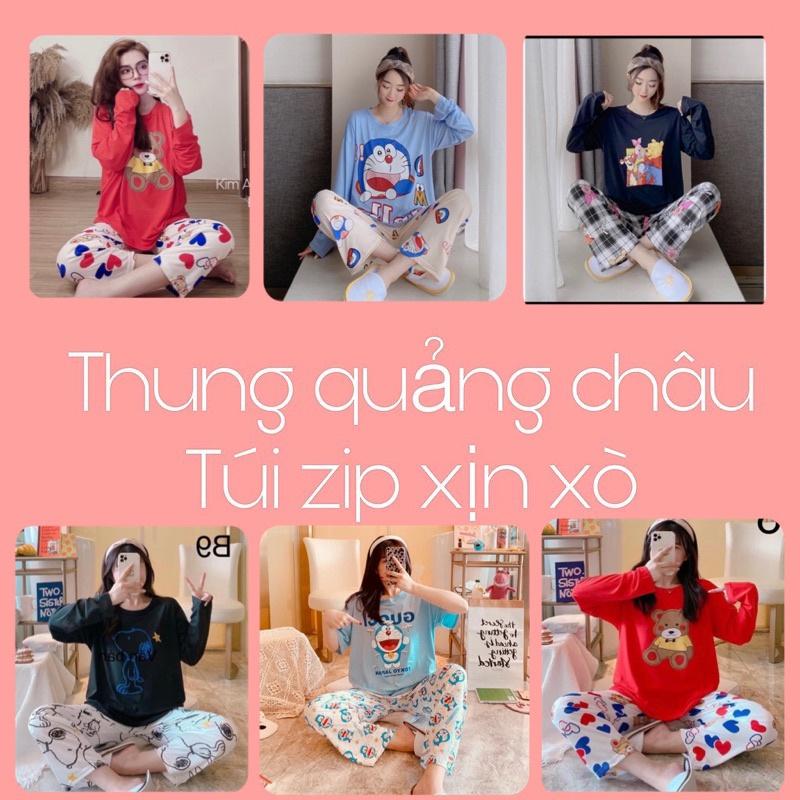 Đồ ngủ nữ, đồ bộ mặc nhà Quảng Châu, thun cotton thoáng mát, hoạ tiết hoạt hình dễ thương
