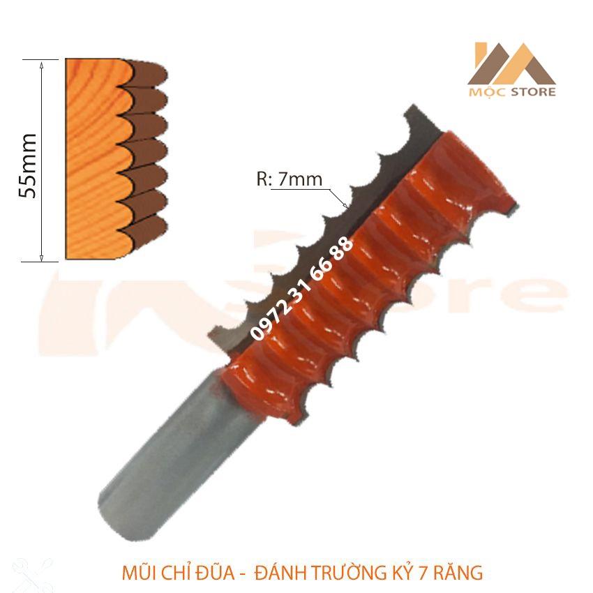 MŨI PHAY GỖ - MŨI SOI GỖ ĐÁNH CHỈ ĐŨA - MŨI TRƯỜNG KỶ 7 RĂNG 55MM CỐT 12.7MM, HÀNG VIỆT NAM CHẤT LƯỢNG CAO