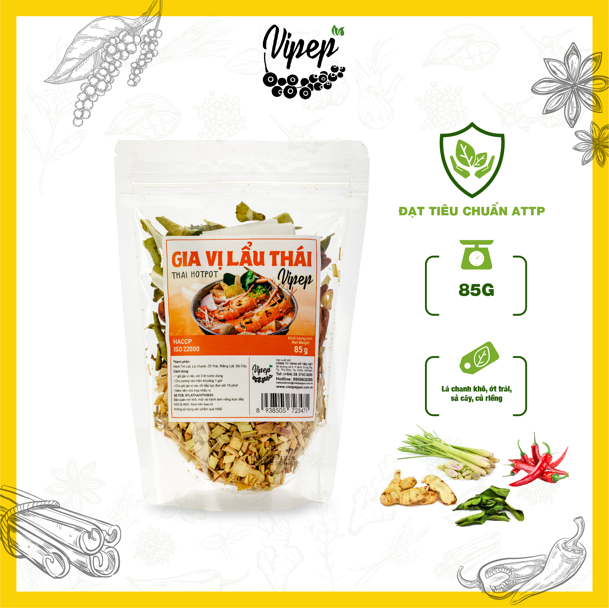 Combo 5 gói gia vị nấu phở - lẩu thái - Tomyum chuẩn Hadilao - bò/dê - súp gà - gà tiềm (Vipep)