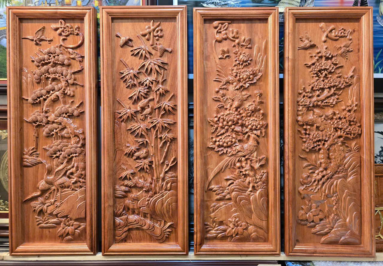 BỘ TRANH GỖ HƯƠNG ĐÁ  - TÙNG CÚC TRÚC MAI ( xuân hạ thu đông )