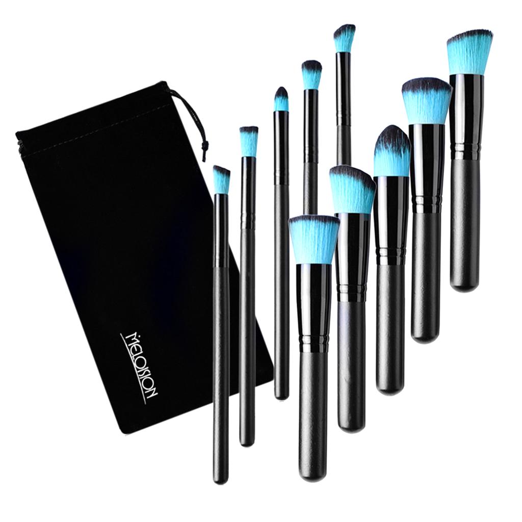 10 Pcs Makeup Brush Set Professional Wood Handle Kabuki Foundation Blending Blush Concealer Eye Face Liquid Powder Cream Cosmetics Lip Brush Tool Brushes Kit with Zipper Bag Black