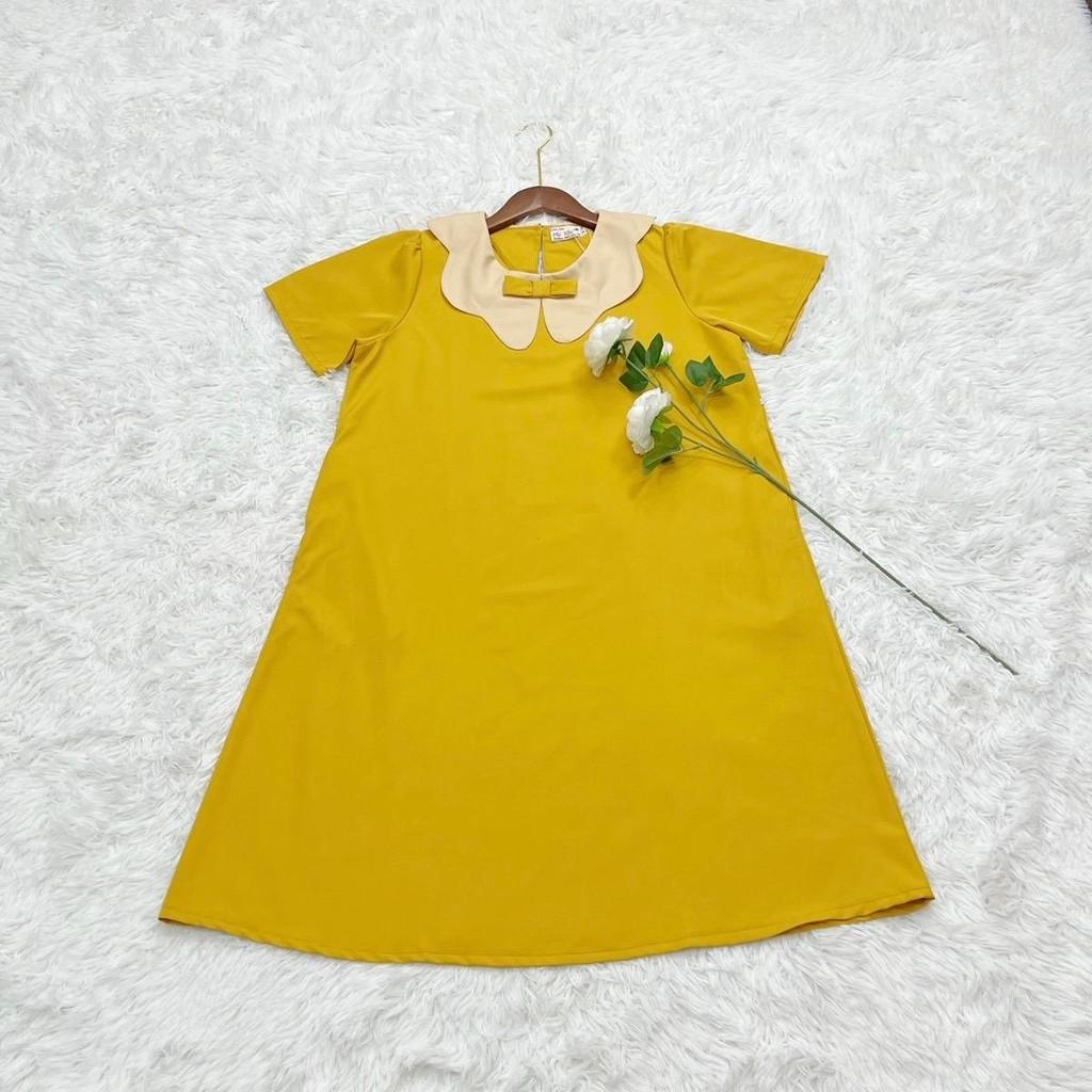Đầm bầu công sở cổ sen phối nơ chất cotton lạnh phom suông gọn dáng thanh lịch - Xanh đậu