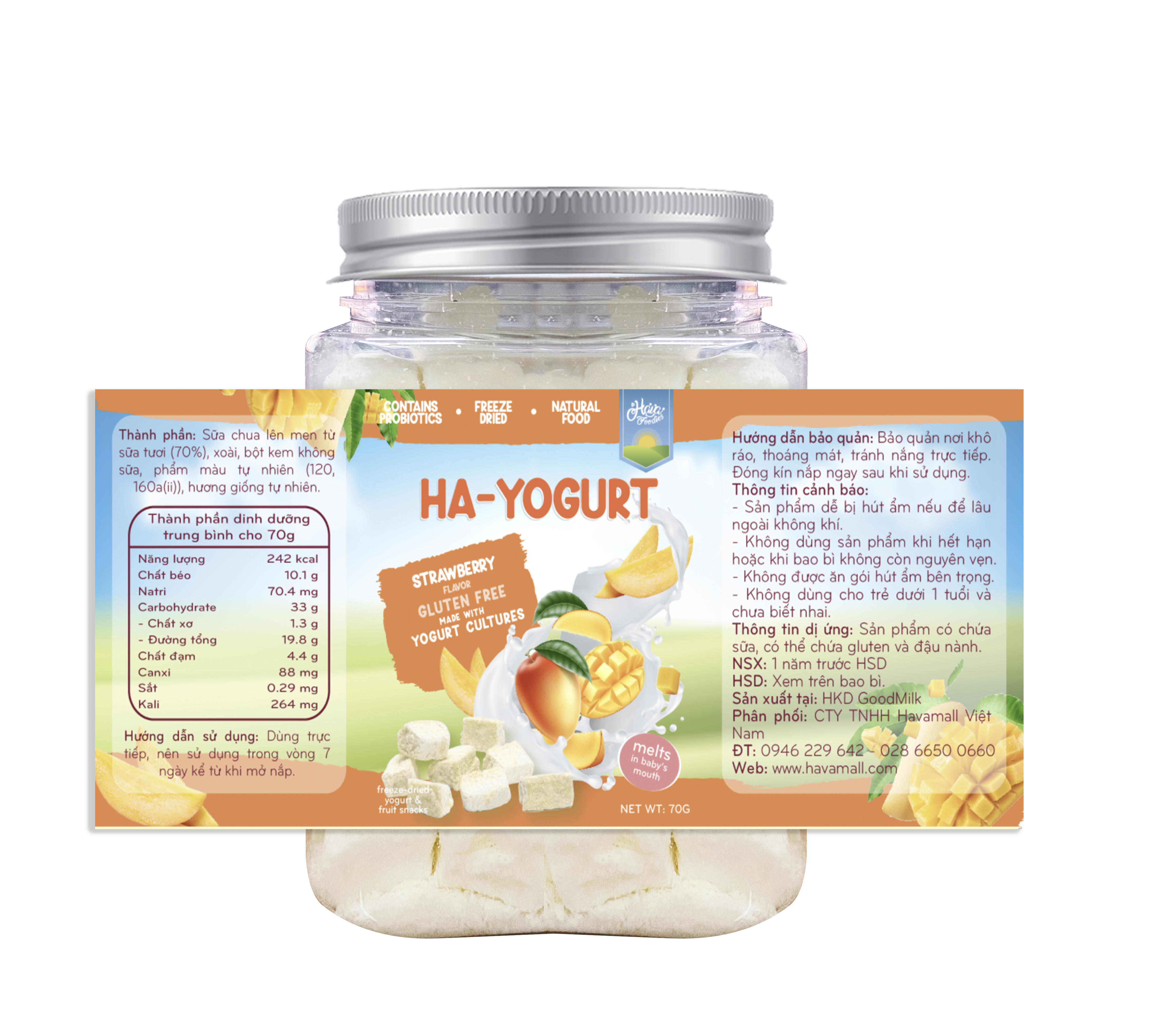 Sữa Chua Sấy Giòn Havafoodies Hủ 70g – Freeze Dried Yogurt 