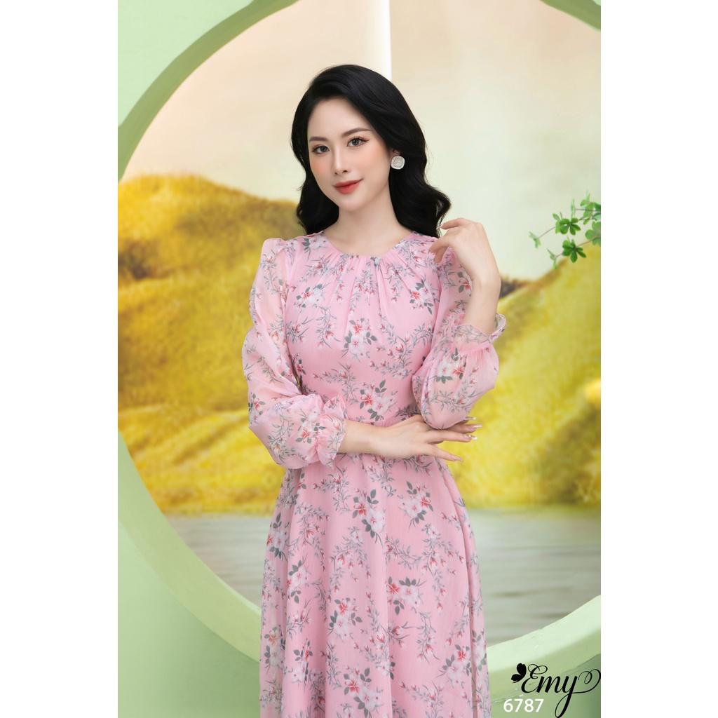 Đầm EMY EM6787 Xoè Midi Dài Tay