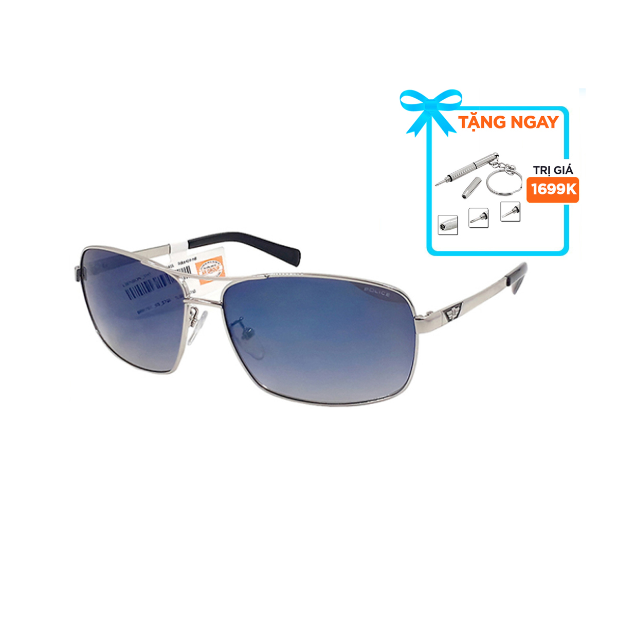 Kính Mát Unisex Police S8879K 579B - Xanh Dương Khói + Tặng Bộ Tua Vít Sửa Kính