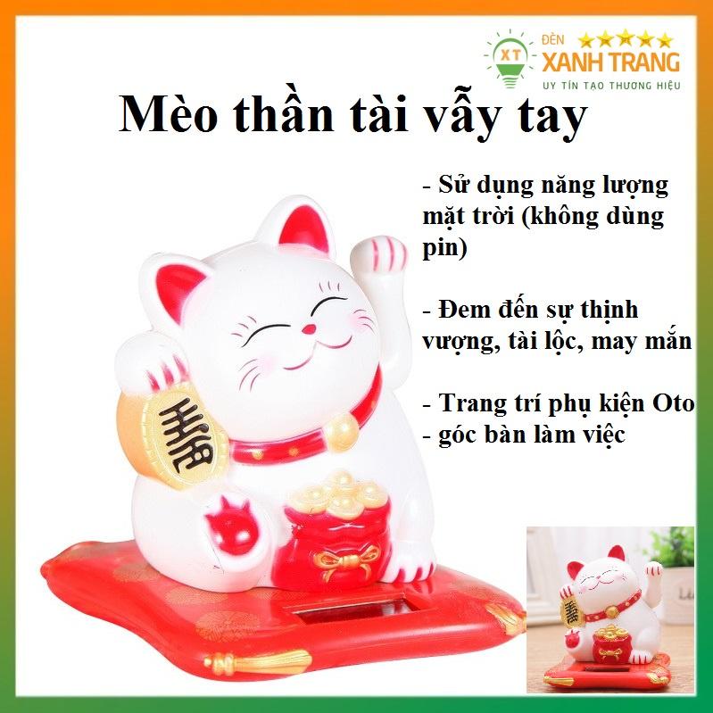 Mèo Thần Tài vẫy tay thu hút tài lộc may mắn bằng năng lượng mặt trời làm phụ kiện trang trí oto, bàn làm việc