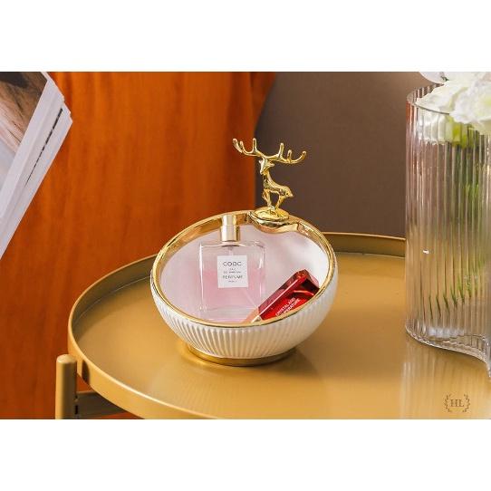 Bát Sứ Đựng Kẹo Phụ Kiện Decor 2022 | Âu Sứ Decor Kẻ Vàng Kim Vân Nổi Hình Hươu Mạ Vàng