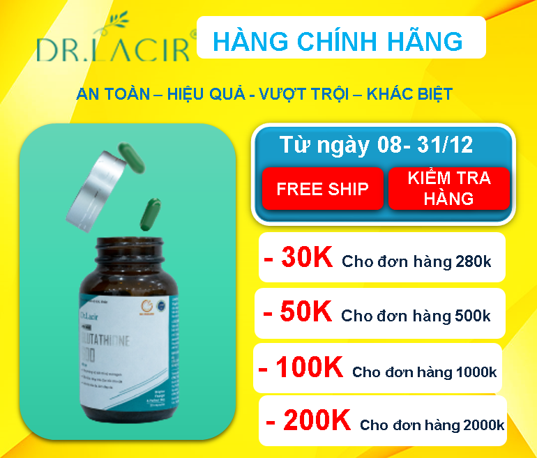 ] - Viên Uống Mờ Nám, Trắng Da Glutathione 600 - Hàng Chính Hãng Dr. Lacir