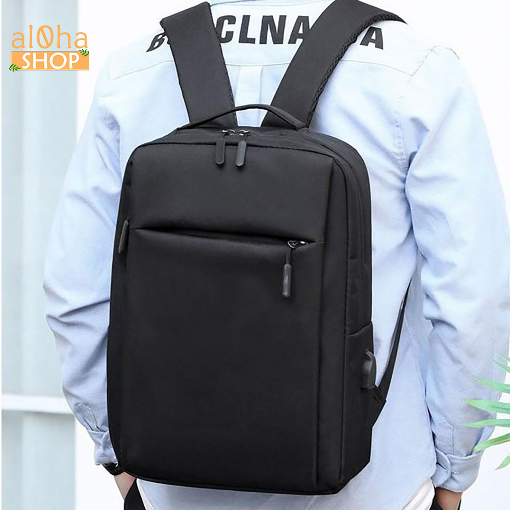 Balo vải Canvas Basic tích hợp cổng sạc USB B0172 đi học, đi làm, du lịch, đựng laptop Unisex nam nữ - al0ha Shop