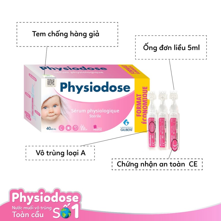 Nước Muối Sinh Lý Hồng Physiodose Pháp cho Bé - Vệ sinh răng miệng rơ lưỡi , rửa mũi DR. PAPIE / DR PAPIE